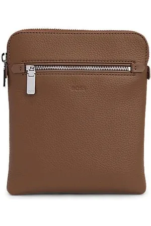 HUGO BOSS Envelope bag in grained Italian leather with emed logo