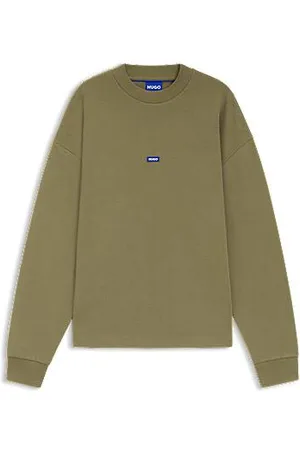 HUGO BOSS Cotton-terry sweatshirt with blue logo label