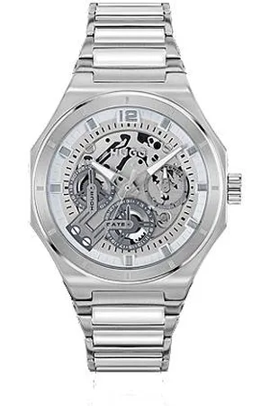HUGO BOSS Skeleton-dial watch in stainless steel with link bracelet