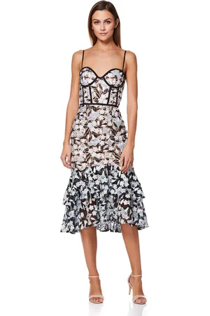 Jarlo Jojo All Over Lace Midi Dress with Ruffle Hem, UK 6 / US 2 / EU 34 /
