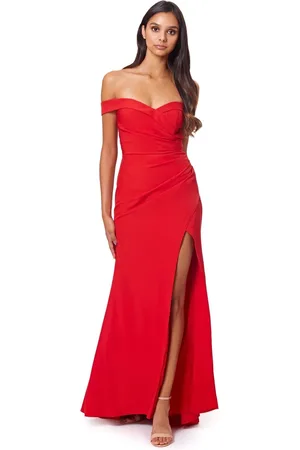 Jarlo Bluebell Bardot Maxi Dress With Thigh Split And Button Back, UK 6 / US 2 / EU 34 /