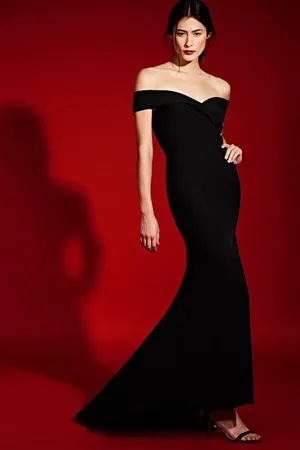 Jarlo Bella Bardot Maxi Dress With Thigh Split And Train, UK 6 / US 2 / EU 34 /