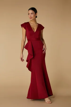 Jarlo Avery Ruffle Frill V Neck Scuba Maxi Dress, UK 14 / US 10 / EU 42 /