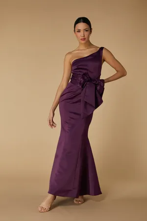 Jarlo Rose One Shoulder Satin Maxi Dress with Bow Detail, UK 8 / US 4 / EU 36 /
