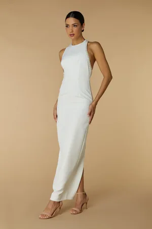 Jarlo Rue High Neck Maxi Dress with Embellished Cut Out Detail, UK 10 / US 6 / EU 38 /