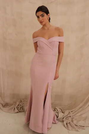 Jarlo Bella Bardot Maxi Dress With Thigh Split And Train, UK 18 / US 14 / EU 46 /