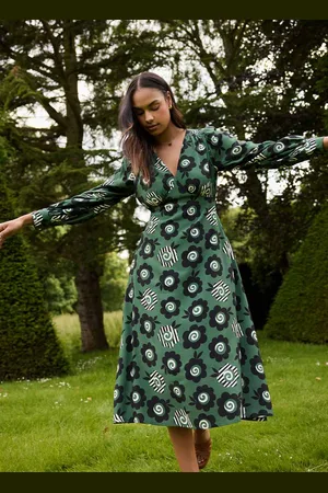 Joanie Clothing Celia Birtwell X Joanie - Candyflower Print Bell Sleeve Midi Dress-8