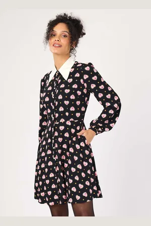 Joanie Clothing Jenna Heart Print Dagger Collar Mini Dress- UK 12