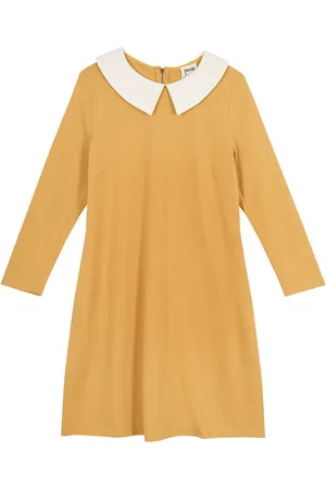 Joanie Clothing Suzy Contrast Collar Jersey Swing Dress - Mustard-SMALL (UK 8-10) - Sustainable Organic Cotton