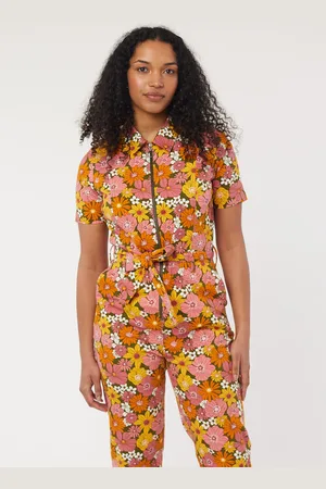Joanie Clothing Mork Vintage Floral Print Short Sleeve Boilersuit-8 - Sustainable Organic Cotton