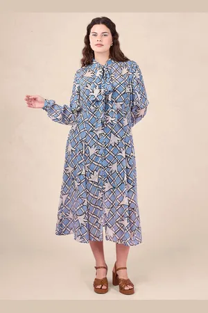 Joanie Clothing Celia Birtwell X Joanie - Little Rock Cape Sleeve Pussy Bow Button Through Dress-8