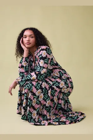 Joanie Clothing Cady Daisy Print Long Sleeve Smock Dress-EXTRA EXTRA LARGE (UK 24-26)