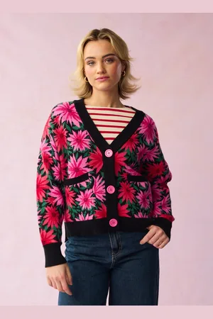 Joanie Clothing Lovelace Dahlia Floral Print Oversized Cardigan - Large (UK 16-18)