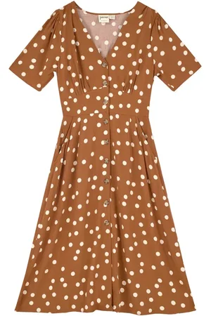 Joanie Clothing Manon Polka Dot Print Button-Through Tea Dress - UK 12