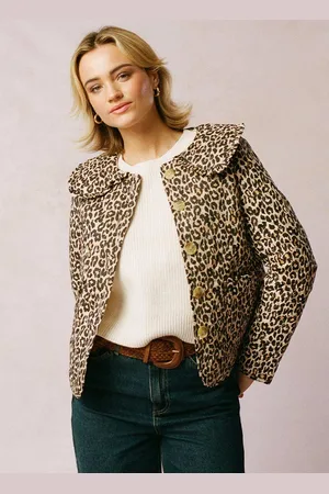 Joanie Clothing Brooke Leopard Print Quilted Collared Jacket - Extra Extra Large (UK 24-26)