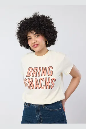 Joanie Clothing Mae Bring Snacks Slogan Tee - Small (UK 8-10) - Sustainable Organic Cotton