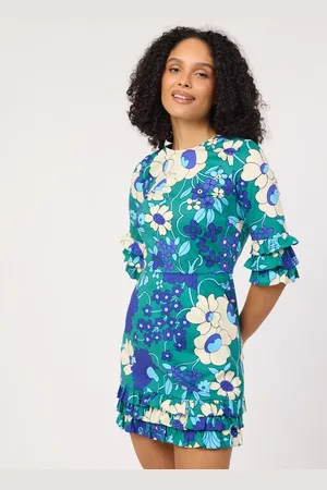 Joanie Clothing Katy Floral Print Ruffle Sleeve Mini Dress- UK 10 - Sustainable Organic Cotton