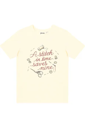 Joanie Clothing Gulliver Stitch In Time Graphic Slogan Tee - Small (UK 8-10) - Sustainable Organic Cotton