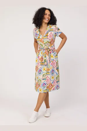 Joanie Clothing Santorini Postcard Print Belted Midi Dress- UK 10 - Sustainable Organic Cotton