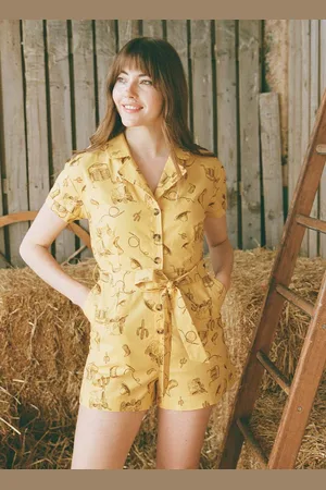 Joanie Clothing Alexandra Western Rodeo Print Playsuit- UK 10 - Sustainable Organic Cotton