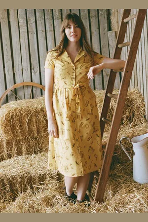 Joanie Clothing Santorini Western Rodeo Print Belted Midi Dress- UK 10 - Sustainable Organic Cotton