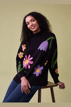 Joanie Clothing Shiloh Floral Placement Oversized Intarsia Knit - Extra Extra Large (UK 24-26) - Sustainable Organic Cotton