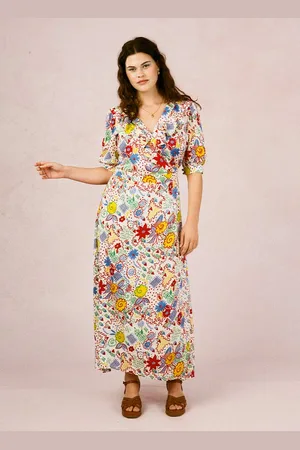 Joanie Clothing Celia Birtwell X Joanie - Delaware Floral Print Ruffle Collar Wrap Dress- UK 10