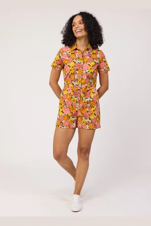 Joanie Clothing Aisling Vintage Floral Print Playsuit- UK 10 - Sustainable Organic Cotton