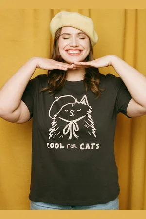 Joanie Clothing Felis Cool For Cats Graphic Slogan Tee-L (UK 16-18) - Sustainable Organic Cotton