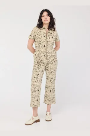 Joanie Clothing Robin Cat Print Short Sleeve Boilersuit- UK 10