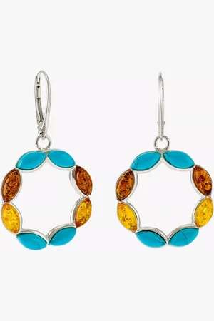 Be-Jewelled Turquoise and Amber Circle Drop Earrings