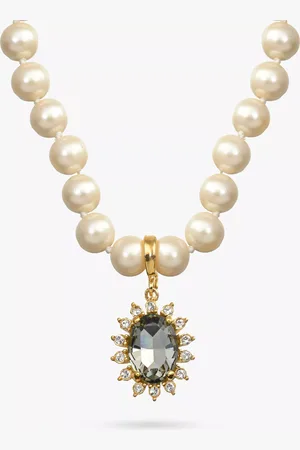 Eclectica Pre-Loved 22ct Gold Plated Faux Pearl and Swarovski Crystal Pendant Necklace, Dated Circa 1980s
