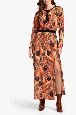 HotSquash Floral Print Tie Neck Maxi Dress