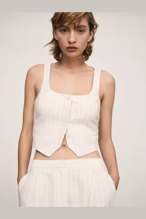 MANGO Clavel Pinstripe Linen Blend Waistcoat