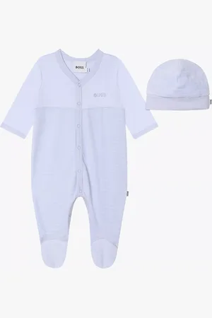 HUGO BOSS Baby Logo Velvet Stripe Sleepsuit & Hat Set