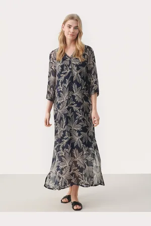 Part Two Berit Leaf Print Chiffon Maxi Dress