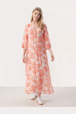 Part Two Berit Leaf Print Chiffon Maxi Dress