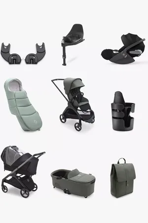 Bugaboo Dragonfly Pushchair, Carrycot & Accessories with Cybex Cloud T i-Size Rotating Car Seat & Base Bundle, Forest Green