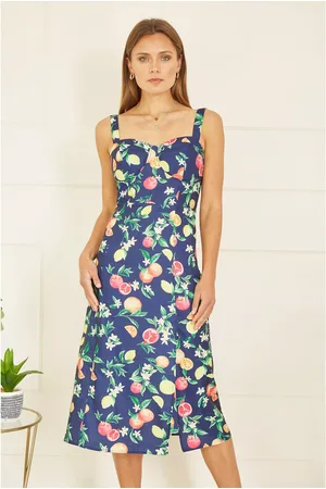Yumi Fruit Print Midi Sun Dress
