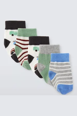 John Lewis Baby GOTS Organic Cotton Mix Tractor Stripe Socks, Pack of 5