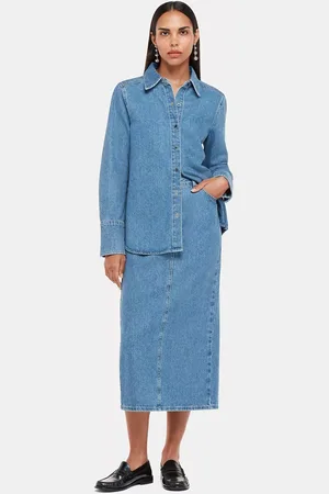 Whistles Cotton Straight Midi Skirt