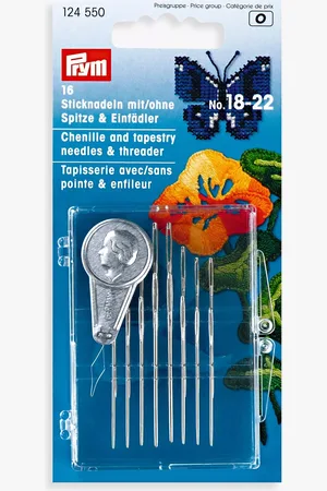 Prym Tapestry and Chenille Needles with Threader, Sizes 18-22, Pack of 16