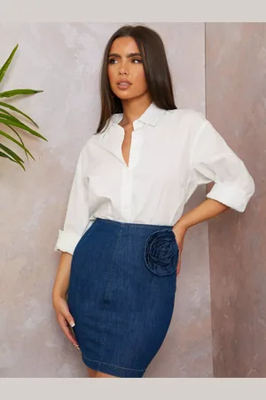 Chi Chi London Rose Applique Denim Mini Skirt