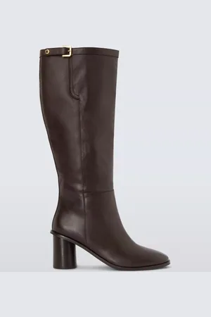 John Lewis Silla Leather Pull On Buckle Knee High Boots