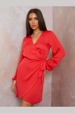 Chi Chi London Long Sleeve Satin Wrap Mini Dress