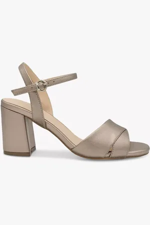 Paradox London Itzy Shimmer High Block Heel Ankle Strap Sandals