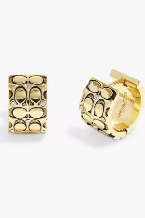 Coach Engraved Signature C Crystal Hoop Earrings