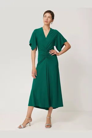 Jigsaw Crepe Ruched Flutter Sleeve Dress