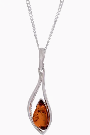 Be-Jewelled Marquise Cut Baltic Amber Pendant Necklace