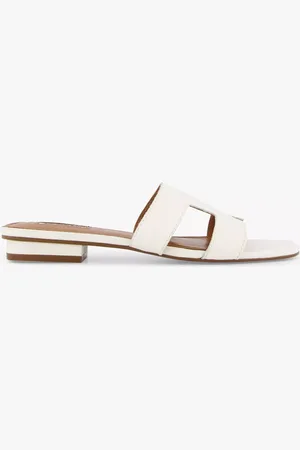 Dune Wide Fit Loupe Flat Sandals, White